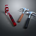 Three Hardware Tools Hammers With Red Black Striped Wooden And Black Handles Silver Heads