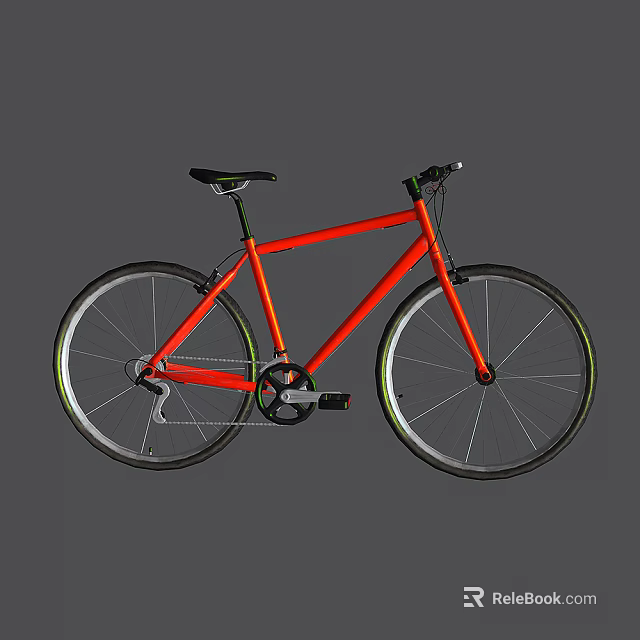 Stylish Red Frame Bicycle With Black Saddle Silver Spokes And Green Accents 3d model 