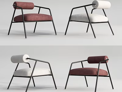 Modern Leisure Chairs With Red White Cushions And Black Metal Frame Design 3d model