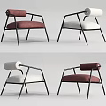 Modern Leisure Chairs With Red White Cushions And Black Metal Frame Design