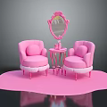 Cute Pink Furniture Set With Armchairs Mirror Side Table And Soft Rug