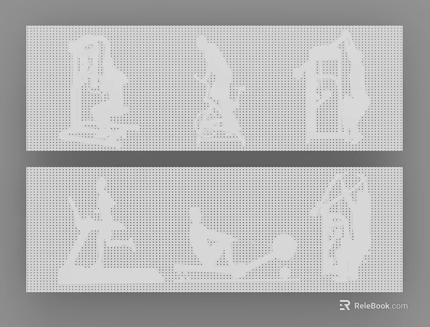 Laser Cut Decorative Panels With Silhouette Designs And Grid Pattern Background 3d model