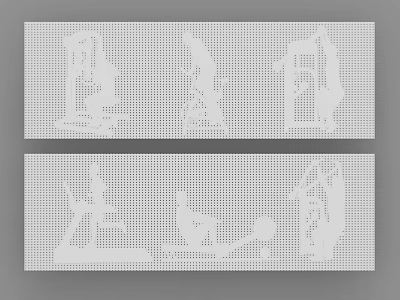 Laser Cut Decorative Panels With Silhouette Designs And Grid Pattern Background 3d model