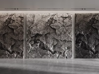 Modern Three Panel Stone Background Wall With Natural Rough Rock Texture 3d model