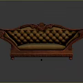 Traditional Carved Wooden Frame Sofa With Curved Armrests And Tufted Upholstery