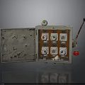 Industrial Metal Control Panel With Open Door Multiple Gauges Control Buttons And Red Lever