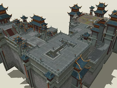 Ancient Chinese Architecture Featuring Traditional Upturned Eaves Gray Tile Roofs And Courtyard Layout 3d model