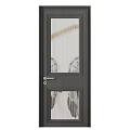 Modern Black Security Door With Glass Panels And Metallic Handles Design