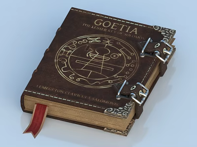 Goetia Ancient Leather Bound Book With Gold Symbols Metal Clasps And Red Ribbon 3d model
