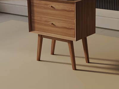 Wooden Side Table With Drawer And Slim Legs For Modern Living Room 3d model