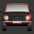 Orange Pickup Truck With Black Hood And Single Cab In Cartoon Style With Reflection