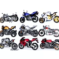 Various Model Motorcycles with Assorted Colors and Different Styles Displayed