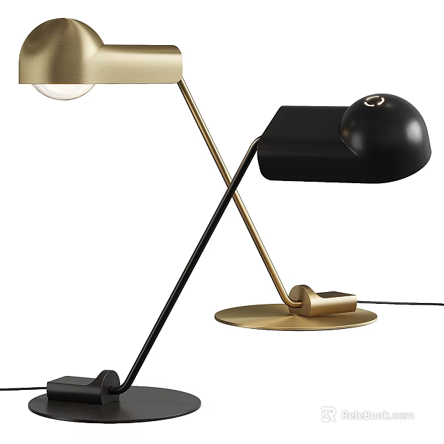 Modern Table Lamp Featuring Black And Gold Metal Stand With Round Base Design 3d model
