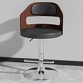 Modern Bar Stool With Wooden Backrest Black Leather Seat And Metal Base 3d model