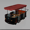 Vintage Tram With Red Canopy Blue Body Wooden Seats And Yellow Headlights