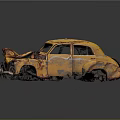 Old Yellow Rusted Damaged Car Body With Wrecked Exterior And Rust Spots
