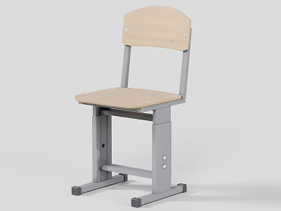 Simple Single Chair With Wooden Backrest And Seat Metal Frame Adjustable Design 3d model