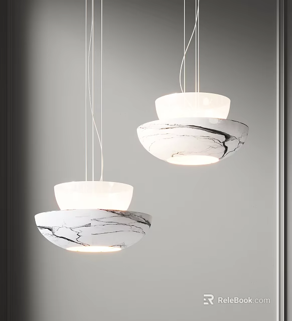 Modern White Pendant Lights With Marble Texture Double Layer Design Hanging in Minimalist Interior 3d model