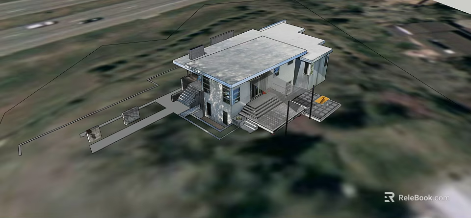 Modern Rural Self Built House With Flat Roof Large Windows And Terrace 3d model 
