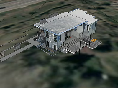 Modern Rural Self Built House With Flat Roof Large Windows And Terrace 3d model