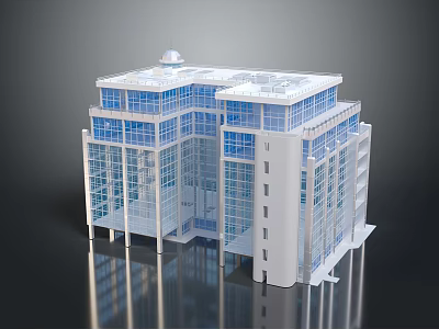 Cartoon Scene Modern High Rise Building With Glass Windows White Exterior Dome And Reflective Ground 3d model