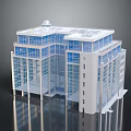 Cartoon Scene Modern High Rise Building With Glass Windows White Exterior Dome And Reflective Ground