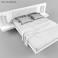 Modern Double Bed With Textured Headboard And Gray Blanket In Bedroom Interior