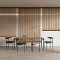 Minimalist Bamboo Blinds In Modern Dining Area With Table And Black Chairs