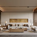 New Chinese Style Song Style Living Room Sofa Coffee Table Combination Leisure Chair Bench Side Table Mural Plaster Lamp Table Lamp Dried Flower 3d model