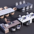 Modern Office Desks With Ergonomic Chairs Computer Monitors And Meeting Tables