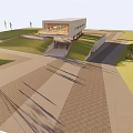 Modern Architectural Building With White Roof Green Area And Trees Around Pathways