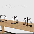Vintage European Decorative Ornament Set With Balance Scales 3D Models On Wooden Table
