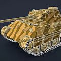 Military Tank With Camouflage Pattern Turret Gun Barrel And Tracks