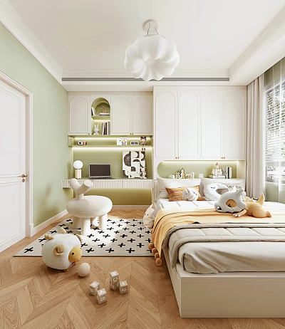 Tatami Bedroom Cozy Interior Design With Soft Pillows Warm Blanket And Storage Cabinets 3d model