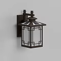 Chinese Style Illuminated Wall Light with Geometric Pattern Frame and White Lampshade Mounted on Wall