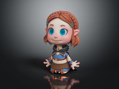 Cartoon Elf Character With Red Hair Blue Eyes And Pointed Ears In Colorful Outfit 3d model