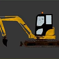 Yellow Mini Excavator with Black Cab Rusty Tracks and Brown Bucket