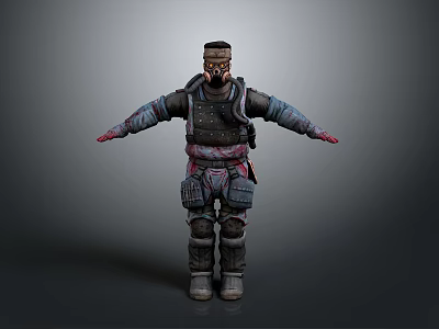 3D Combat Character Model With Tactical Gear Goggles And Outstretched Arms 3d model