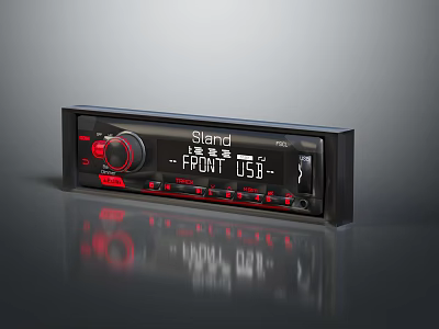 Car Audio Device With Front USB Port Display Screen Knob Control Red Indicator Lights 3d model