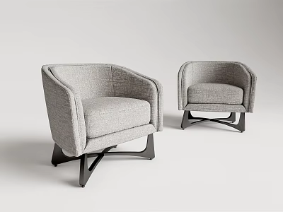 Modern Gray Fabric Single Seater Sofa With Curved Armrests And Black Legs 3d model