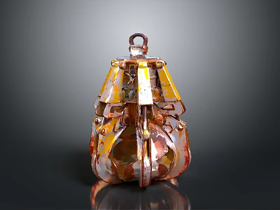 Yellow Red Metal Mechanical Equipment With Top Ring Complex Components And Holes 3d model