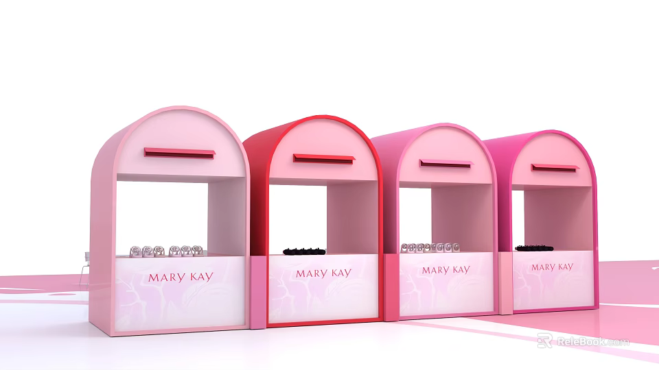 Mary Kay Brand Product Display Kiosks With Arched Design And Pink Red Colors 3d model 
