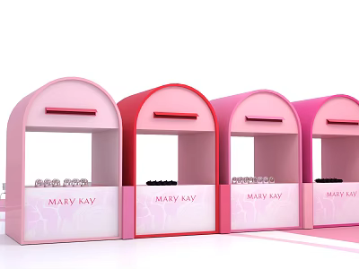 Mary Kay Brand Product Display Kiosks With Arched Design And Pink Red Colors 3d model