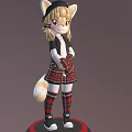 3D Cat Eared Character Model With Blonde Hair Hat Plaid Skirt And Tail