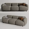 Gray Fabric Three Seater Sofa With Comfortable Pillows And Throw Blanket 3d model