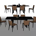 Modern Dining Table Set With Black Table Brown Chairs And Decorative Bowls 3d model