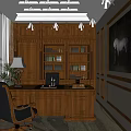 Luxurious Office Interior With Wooden Bookshelves Desk Leather Chair And Large Windows
