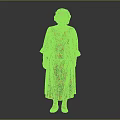 Woman Wearing Colorful Floral Dress With Red Green Patterns And White Shoes On Dark Background