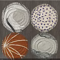 Round Rugs with Fringed Edges in Various Colors and Patterns on Wooden Floor