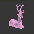 Gray Reclining Deer Sculpture With Ornate Antlers And Decorative Patterns